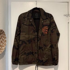 Anti Social Social Club Camo Coach Jacket - Brown & Green with Orange Logo